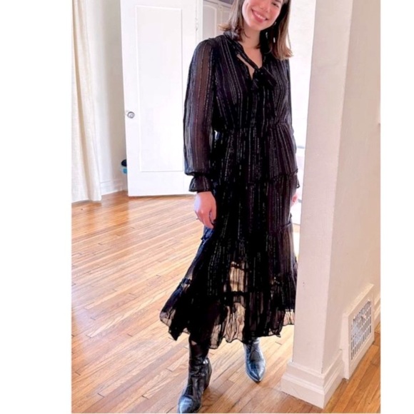 ELAN Shimmer Stripe Maxi Dress Black Silver - Picture 5 of 15